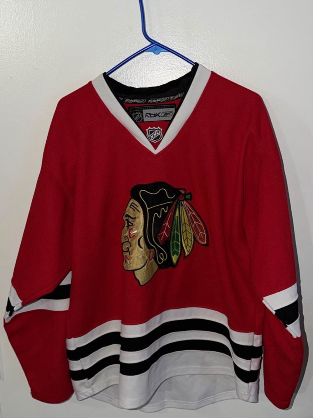Reebok Red Black White Men's Hockey Jersey with Multicolor Logo
